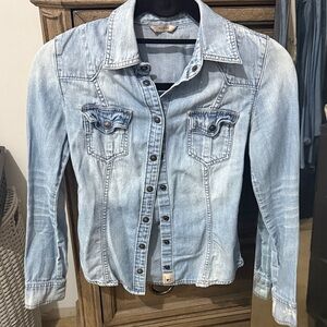 Guess Light Blue Denim Button-Down Shirt
